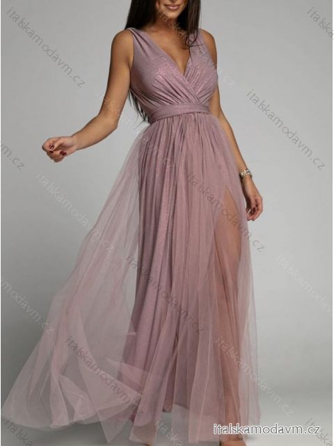 Šaty elegantné dlhé na ramienka šifónové dámske (S/M ONE SIZE) TALIANSKA MODA IMM22Q52303/DU