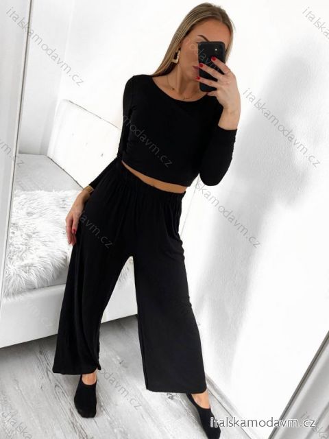 Súprava nohavice/tepláky a top dlhý rukáv dámsky (S/M ONE SIZE) TALIANSKA MÓDA IMPGM2316471/DU S/M čierna