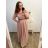 Šaty plesové elegantní společenské rukáv dámské nadrozměr (L/XL ONE SIZE) ITALSKÁ MÓDA IMM23FRANCESCA/DUR starorůžová