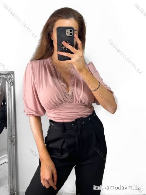 Top s čipkou krátky rukáv dámsky (S/M ONE SIZE) TALIANSKA MÓDA IMM2327419/DU S/M staroružová