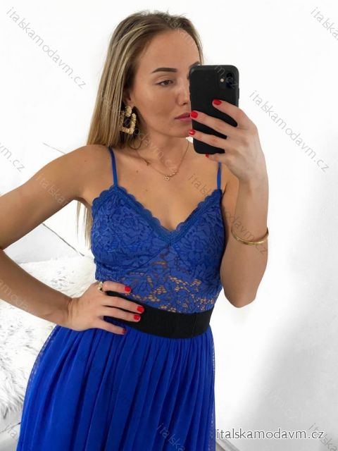 Body tílko elegantní krajkové dámské (S/M ONE SIZE) ITALSKÁ MÓDA IMM22291/DU S/M královská modrá