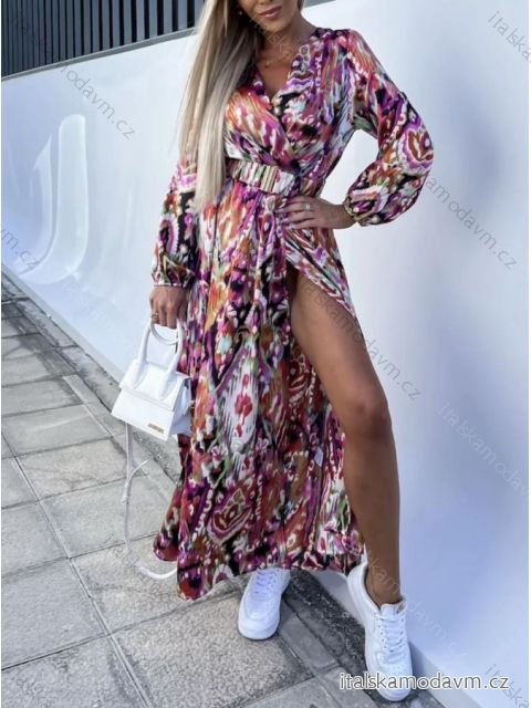 Šaty dlhé s opaskom dlhý rukáv dámske (S/M ONE SIZE) TALIANSKA MÓDA IMWGB23697