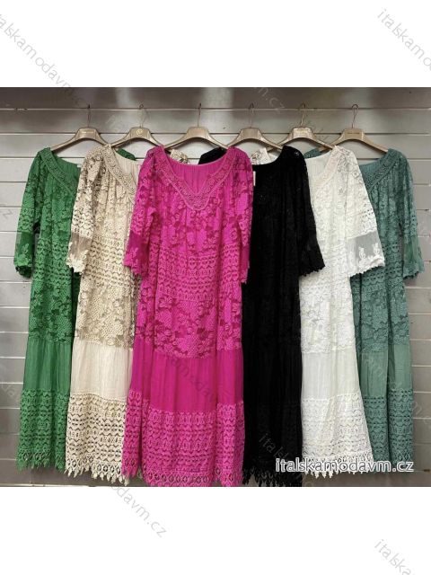 Šaty letné voľnočasové s čipkou krátky rukáv dámske nadrozmer (XL/2XL ONE SIZE) TALIANSKA MÓDA IMWGS23975