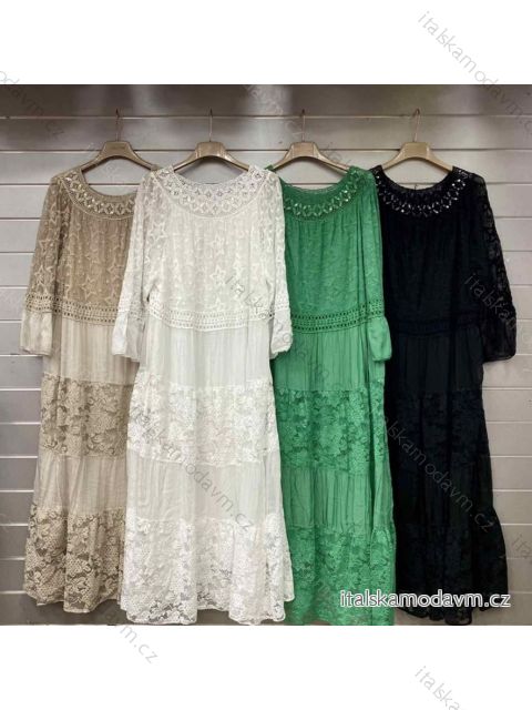 Šaty letné voľnočasové s čipkou krátky rukáv dámske nadrozmer (XL/2XL ONE SIZE) TALIANSKA MÓDA IMWGS23977