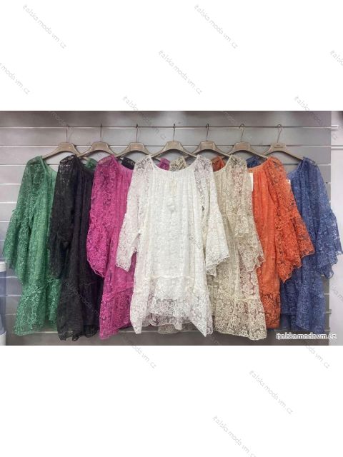 Šaty letní volnočasové krajkové dlouhý rukáv dámské nadrozměr (XL/2XL ONE SIZE) ITALSKÁ MÓDA IMWGS23981