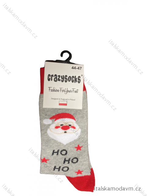 Ponožky Vianočné veselé sob Rudy Santa Claus slabé pánské CRAZY SOCKS (40-43,44-47) POLSKÁ MÓDA DPP20065 šedá 44-47