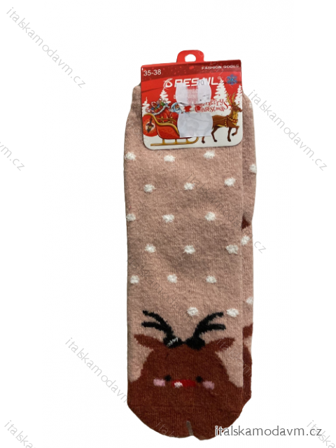 Ponožky teplé zdravotné vánoční veselé dámske (35-42) PESAIL PES20SD11 béžová 35-38