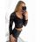 Top croptop čipkový dlhý rukáv dámsky (S/M ONE SIZE) TALIANSKA MÓDA IMPGM233323/DU