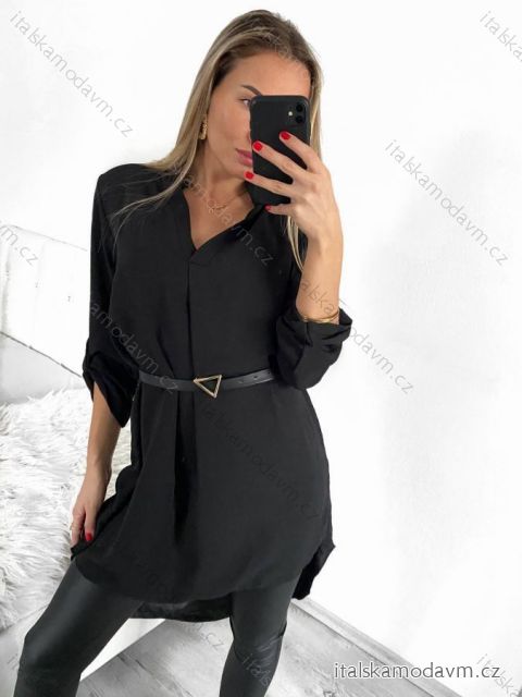 Tunika predĺžená s opaskom dlhý rukáv dámske (S/M ONE SIZE) TALIANSKA MÓDA IMM23UN3297B/DU S/M čierna