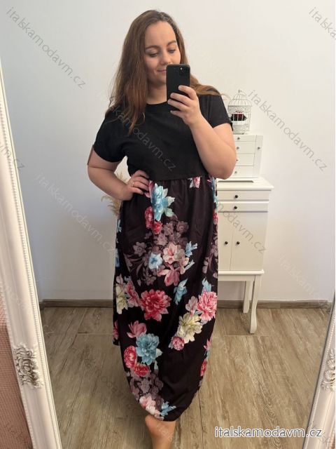 Šaty dlhé maxi dlhé krátky rukáv dámske nadrozmer (2XL/3XL/4XL ONE SIZE) TALIANSKA MÓDA IMD23020A/DU