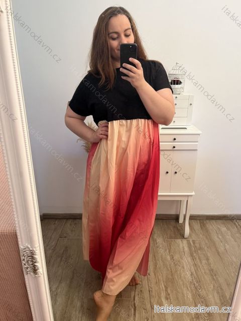 Šaty dlhé maxi dlhé krátky rukáv dámske nadrozmer (2XL/3XL/4XL ONE SIZE) TALIANSKA MÓDA IMD23020E/DU 3XL/4XL ružová