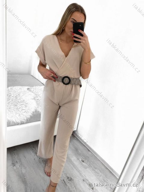 Overal dlhý s opaskom krátky rukáv dámsky (S/M ONE SIZE) TALIANSKA MÓDA IMWB23200/DU S/M béžová