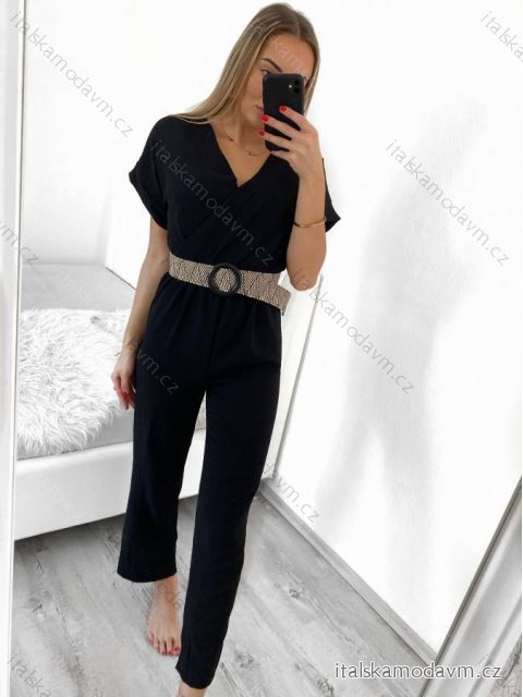 Overal dlouhý s páskem krátký rukáv dámský (S/M ONE SIZE) ITALSKÁ MÓDA IMWB23200/DU S/M Černá