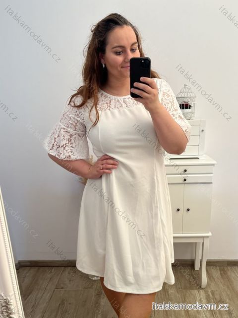 Elegantní šaty 3/4 rukáv dámské nadrozměr (XL/2XL/3XL ONE SIZE) ITALSKá MóDA IM423CATANIA/DU XL/2XL bílá