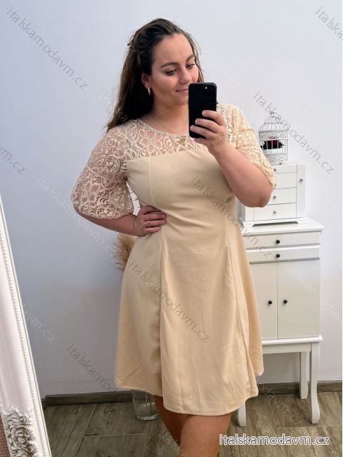 Elegantní šaty 3/4 rukáv dámske nadrozmer (XL/2XL/3XL ONE SIZE) TALIANSKA MóDA IM423CATANIA/DU XL/2XL béžová