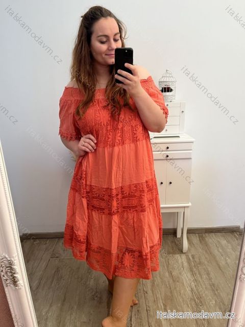 Šaty letní krajkové krátký rukáv dámské (2XL/3XL/4XL ONE SIZE) ITALSKÁ MÓDA IM423REGINA/DU