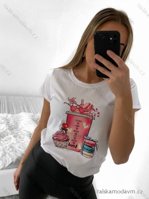 Tričko krátky rukáv dámske (S/M ONE SIZE) TALIANSKA MÓDA IMM23BR2415-5/DU S/M biela