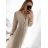 Šaty dlouhé elegantní šifonové s páskem dlouhý rukáv dámské (S/M ONE SIZE) ITALSKÁ MÓDA IMWGB231009/DU S/M béžová