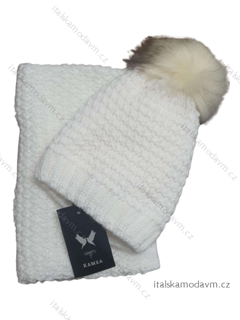 Souprava čepice a nákrčník zimní dámská (ONE SIZE) POLSKÁ VÝROBA  VELIO PVF22K22064/D bílá ONE SIZE