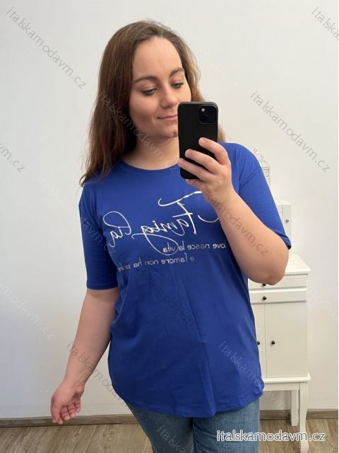 Tričko krátký rukáv dámská nadrozměr (XL/2XL/3XL ONE SIZE) ITALSKÁ MÓDA IM423066/DR XL/2XL královská modrá