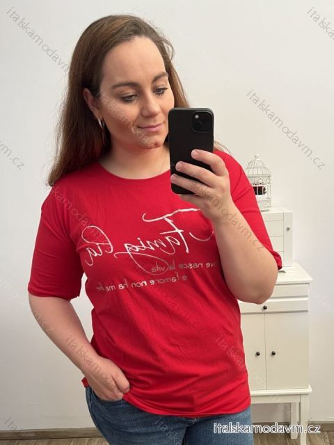 Tričko krátký rukáv dámská nadrozměr (XL/2XL/3XL ONE SIZE) ITALSKÁ MÓDA IM423066/DR XL/2XL červená