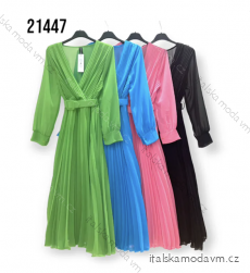 Šaty elegantné skladané s opaskom dlhý rukáv dámske (S/M ONE SIZE) TALIANSKA MÓDA IMPHD2321447-20447