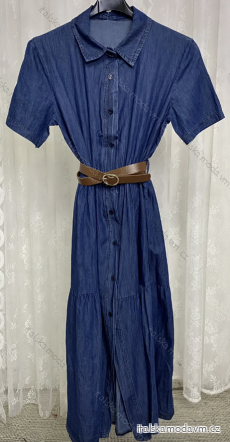 Šaty dlhé košeľové s opaskom krátky rukáv dámske (S/M ONE SIZE) TALIANSKA MÓDA IMPLP2329230205