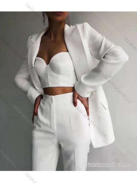 Souprava elegantní kalhoty, sako a top dámská (S-XL) ITALSKÁ MÓDA IMPGM233790-01 bílá S