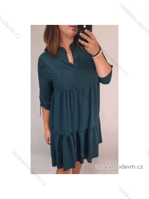 Šaty košilové dlouhý rukáv dámské (M/L ONE SIZE) ITALSKÁ MÓDA IM321524/dr smaragdová M / L