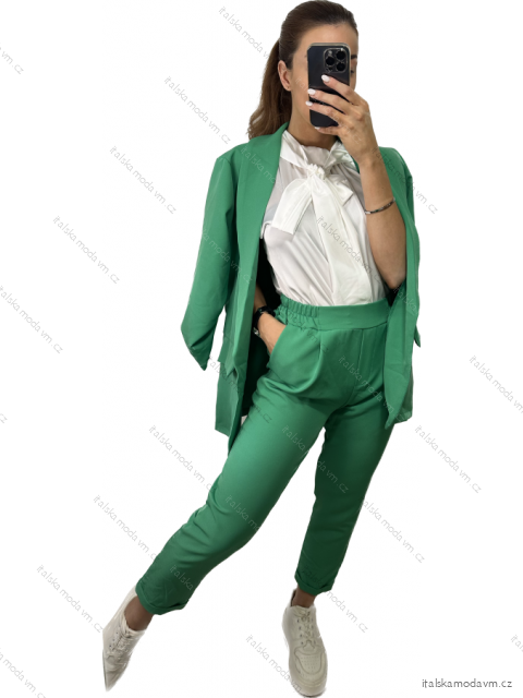 Súprava elegantné sako a nohavice dámska (S/M ONE SIZE) TALIANSKA MÓDA IMWB23043/DU S/M zelená