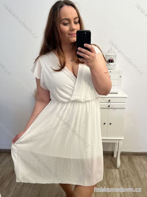 Šaty krátký rukáv dámské nadrozměr (XL/2XL/3XL ONE SIZE) ITALSKá MóDA IM423ANTONIA/DU 2XL/3XL bílá