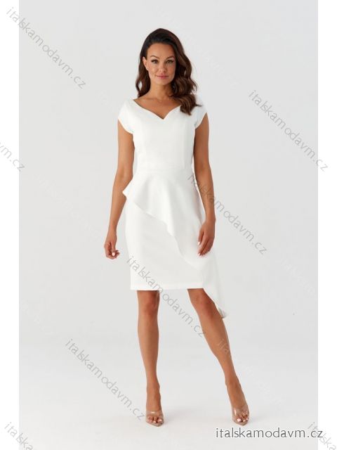 Šaty společenské krátký rukáv dámské (36-54) POLSKÁ MÓDA PMLMR23VICTORIA-1 bílá 38