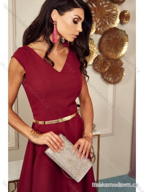 Šaty spoločenské bez rukávu dámske (36-56) POLSKÁ MÓDA PMLMR23KAREN-5 vínová 36