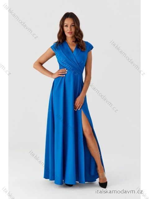 Šaty dlhé spoločenské krátky rukáv dámske (36-56) POLSKÁ MÓDA PMLMR23AFRODYTA-5 kráľovská modrá 52