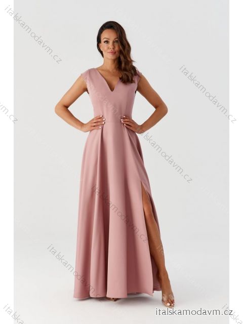 Šaty dlouhé společenské bez rukávu dámské (34-54) POLSKÁ MÓDA PMLMR23MILENA-4 růžová 42