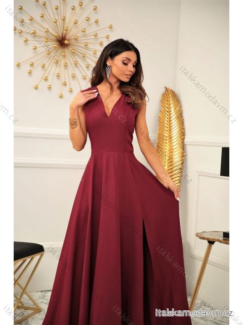 Šaty dlouhé společenské bez rukávu dámské (34-54) POLSKÁ MÓDA PMLMR23MILENA-6 vínová 54