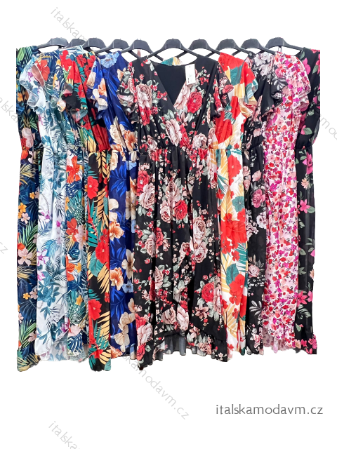 Šaty dlhé šifónové kvetované krátky rukáv dámske nadrozmer (L/XL/2XL ONE SIZE) TALIANSKA MÓDA IM423256