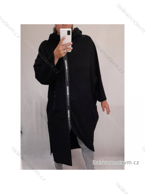 Šaty mikinové s kapucňou dlhý rukáv dámske (XL / 3XL ONE SIZE) TALIANSKÁ MÓDA IM4212007/DR XL / 3XL čierna