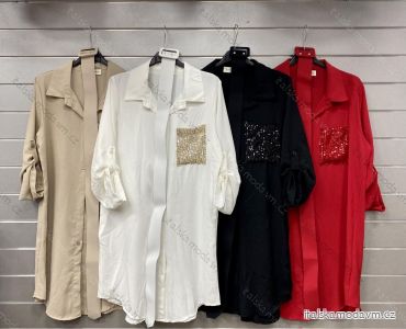 Šaty košeľové s opaskom dlhý rukáv dámske (S/M ONE SIZE) TALIANSKA MÓDA IMWGS223768/DR