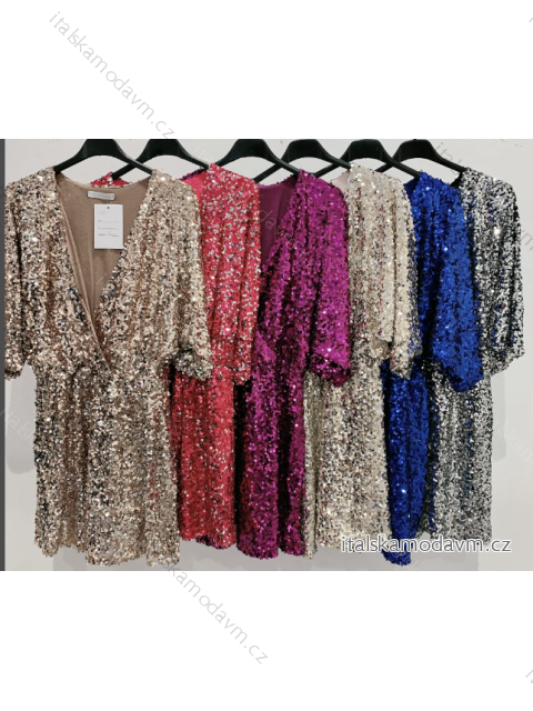 Šaty elegantní třpytivé s flitry dlouhý rukáv dámské (S/M ONE SIZE) ITALSKÁ MÓDA IMPMD233052a