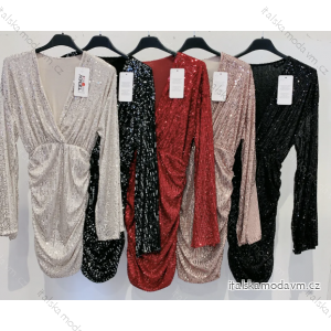 Šaty elegantné trblietavé s flitrami dlhý rukáv dámske (S/M ONE SIZE) TALIANSKA MÓDA IMPMD2323179