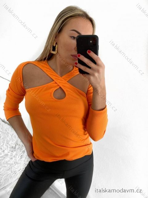 Tričko řádkové dlouhý rukáv dámské (S/M ONE SIZE) ITALSKÁ MÓDA IMWK22EB23047/DU S/M oranžová
