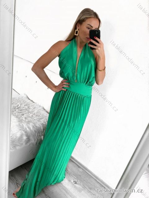 Šaty dlhé elegantné skladané bez rukávov dámske (S/M ONE SIZE) TALIANSKA MÓDA IMPGM2322112/DU S/M zelená