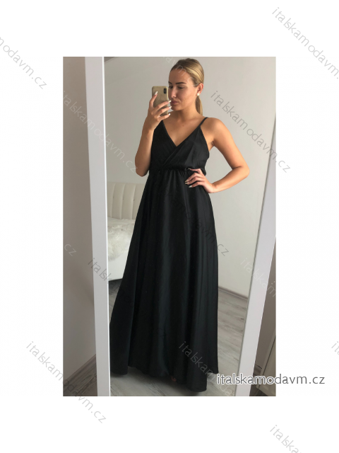 Šaty dlouhé letní saténové na ramínka dámské (S/M ONE SIZE) ITALSKÁ MÓDA IMM22360 černá