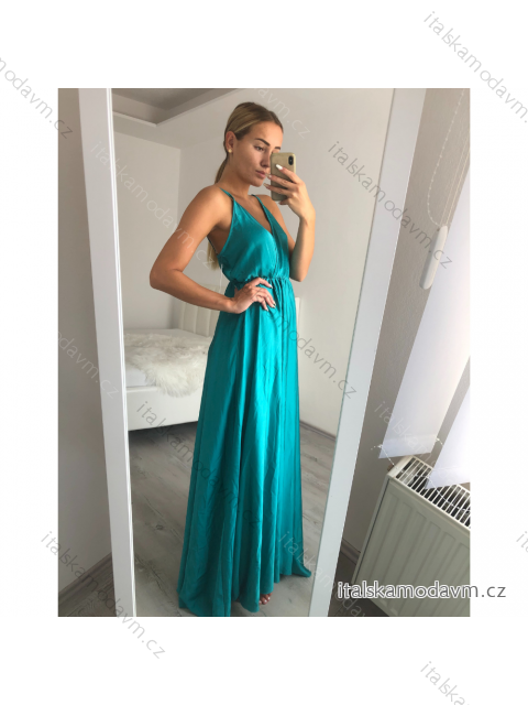 Šaty dlouhé letní saténové na ramínka dámské (S/M ONE SIZE) ITALSKÁ MÓDA IMM22360 tyrkysová