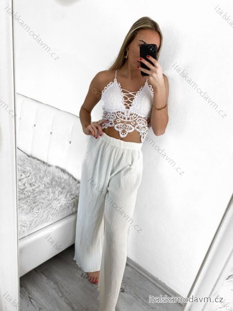 Kalhoty letní dlouhé dámské (S/M ONE SIZE) ITALSKÁ MÓDA IMW2331086/DU S/M biela