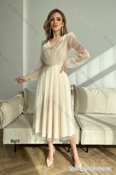 Šaty elegantné spoločenské dlhý rukáv dámske (34-44) POLSKÁ MÓDA PMLBC23269-41