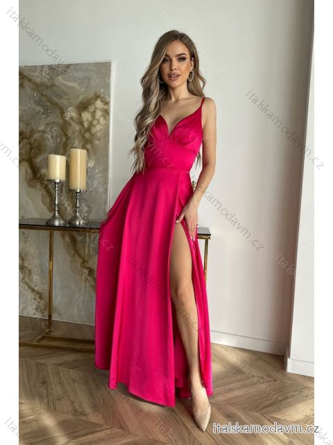 Šaty dlhé elegantné na ramínka  dámske (34-40) POLSKÁ MÓDA PMLBC23282-07 fuchsiová 40