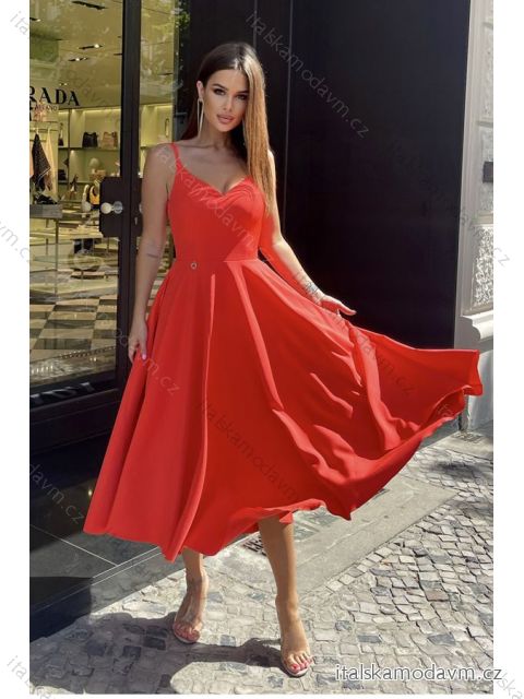 Šaty dlhé elegantné spoločenské na ramienka dámske (34-40) POLSKÁ MÓDA PMLBC23244-02 červená 34