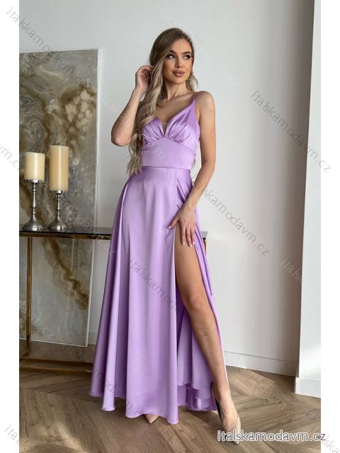 Šaty dlhé elegantné spoločenské na ramienka dámske (34-40) POLSKÁ MÓDA PMLBC23282-50 fialová 40